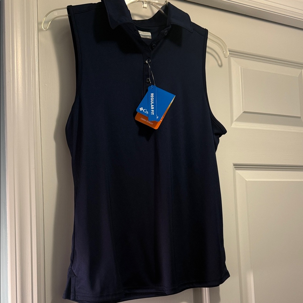 Sleeveless Navy Polo Shirt Womens size L Columbia NWT Regular Fit